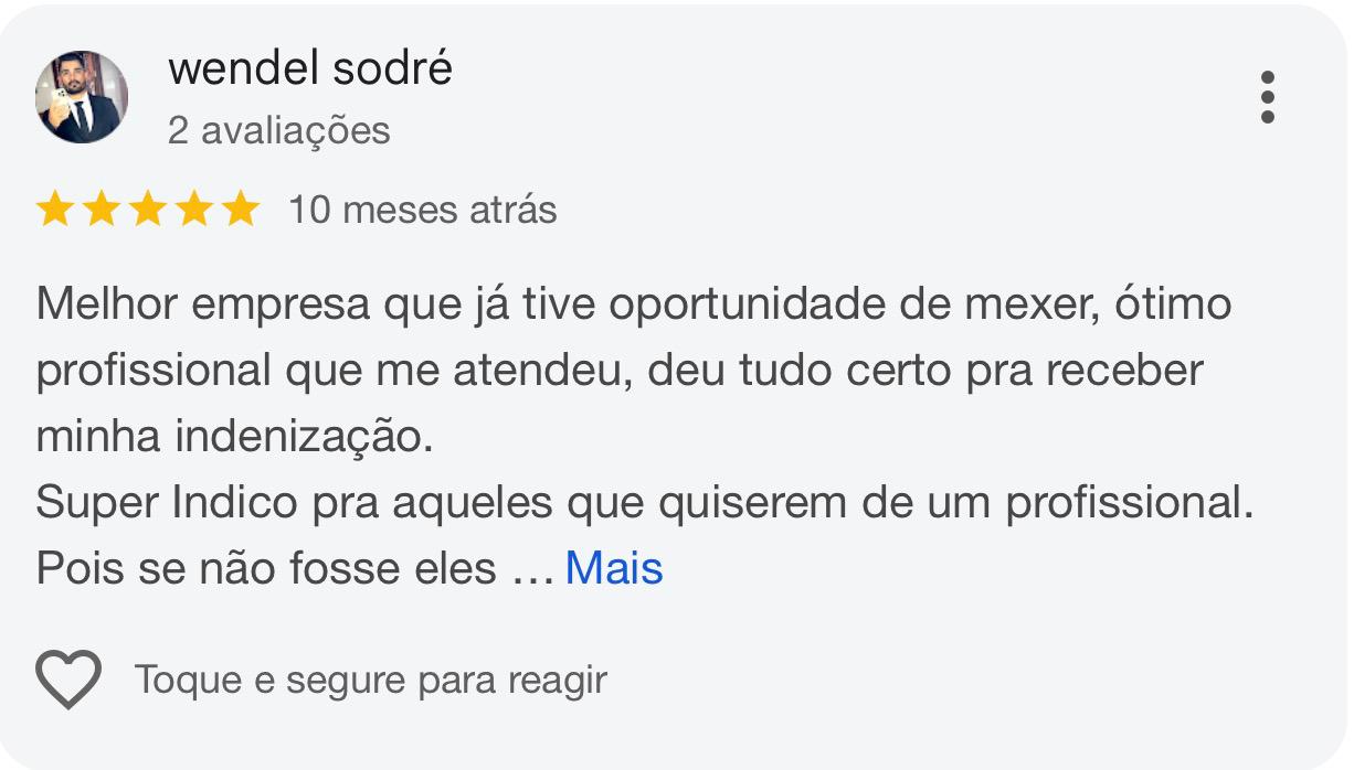 Avaliação Google 3 - Líder Indenizações